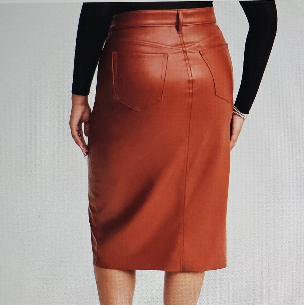 Torrid Pleather Midi Skirt Front Slit SZ 24 Brown - Picture 3 of 10